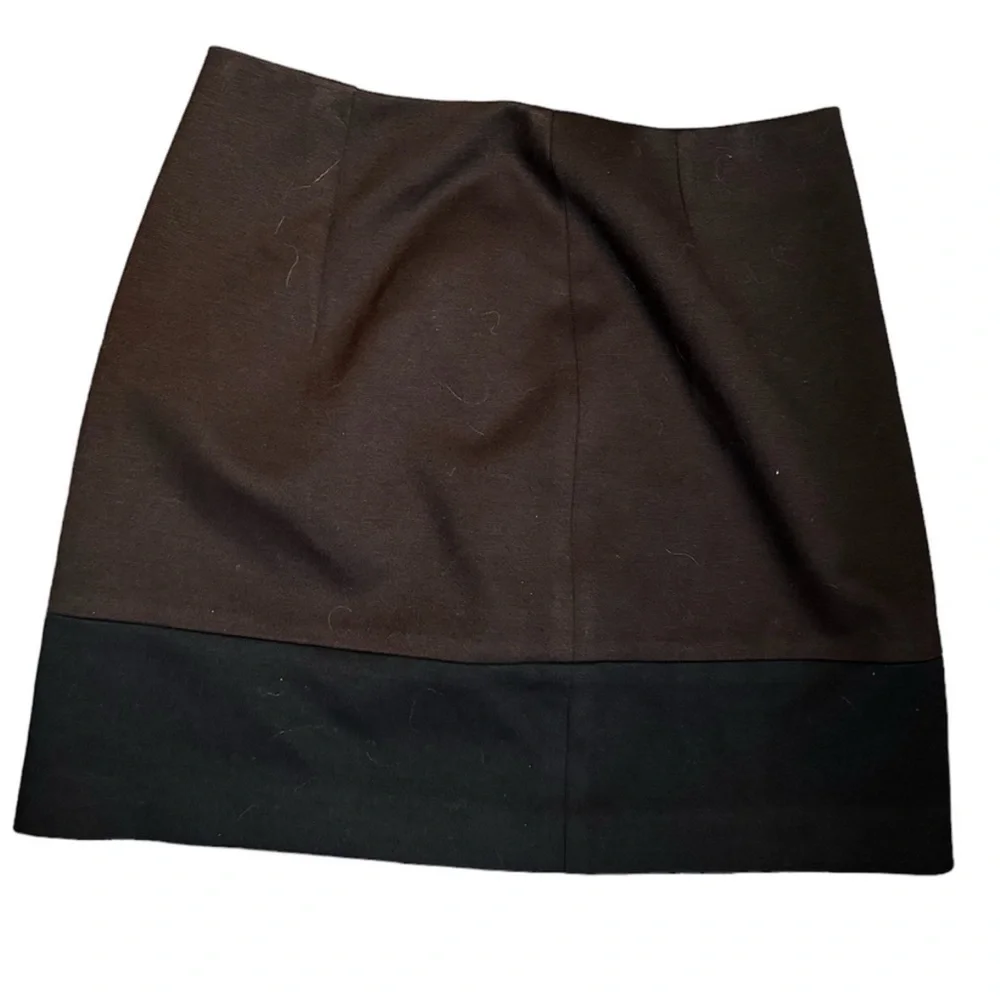 TAHARI ELENA Above the Knee Mini Stretch Lined black brown colorblock mini skirt